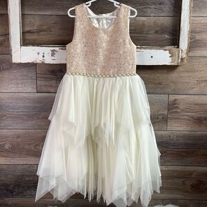 AMERICAN PRINCESS Girls Fancy Asymetrical Tiered Sleeveless Beaded Dress Size 10